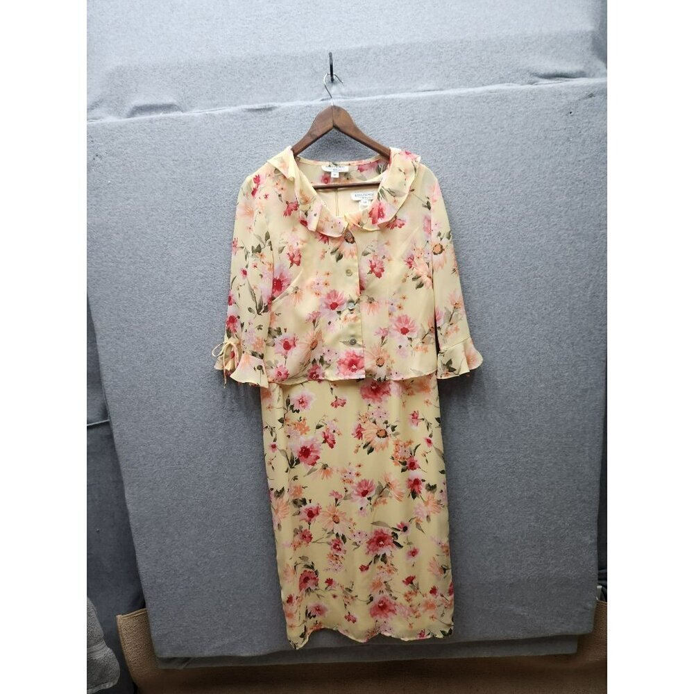 Miss Dorby Petite‎ Floral Yellow Sleeveless Dress & Jacket Set 12P